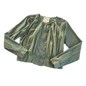 Anthropologie Hei Hei Hilltop Cotton Linen Blend Sage Green Bomber Jacket Medium